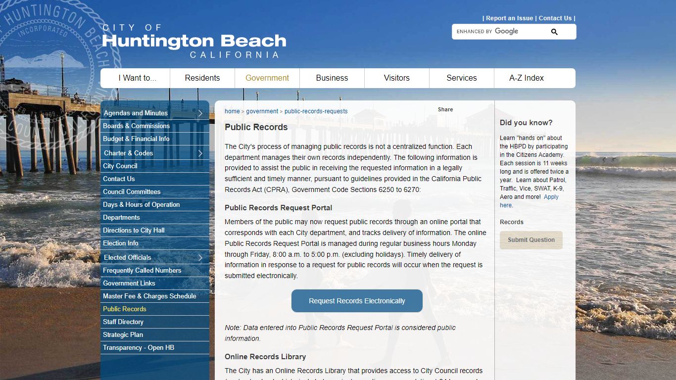City of Huntington Beach, CA - Public Records
