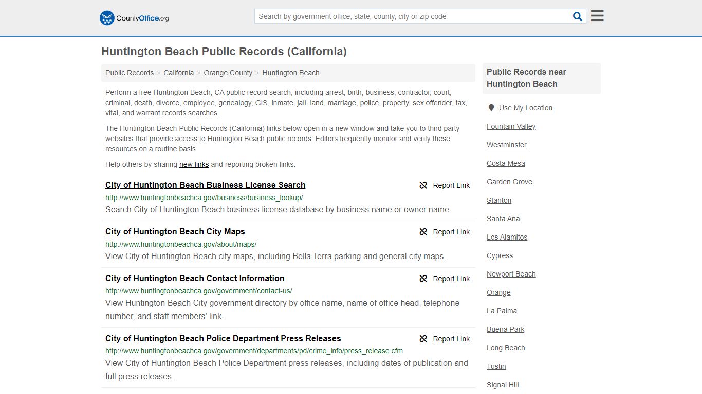 Huntington Beach Public Records (California) - County Office